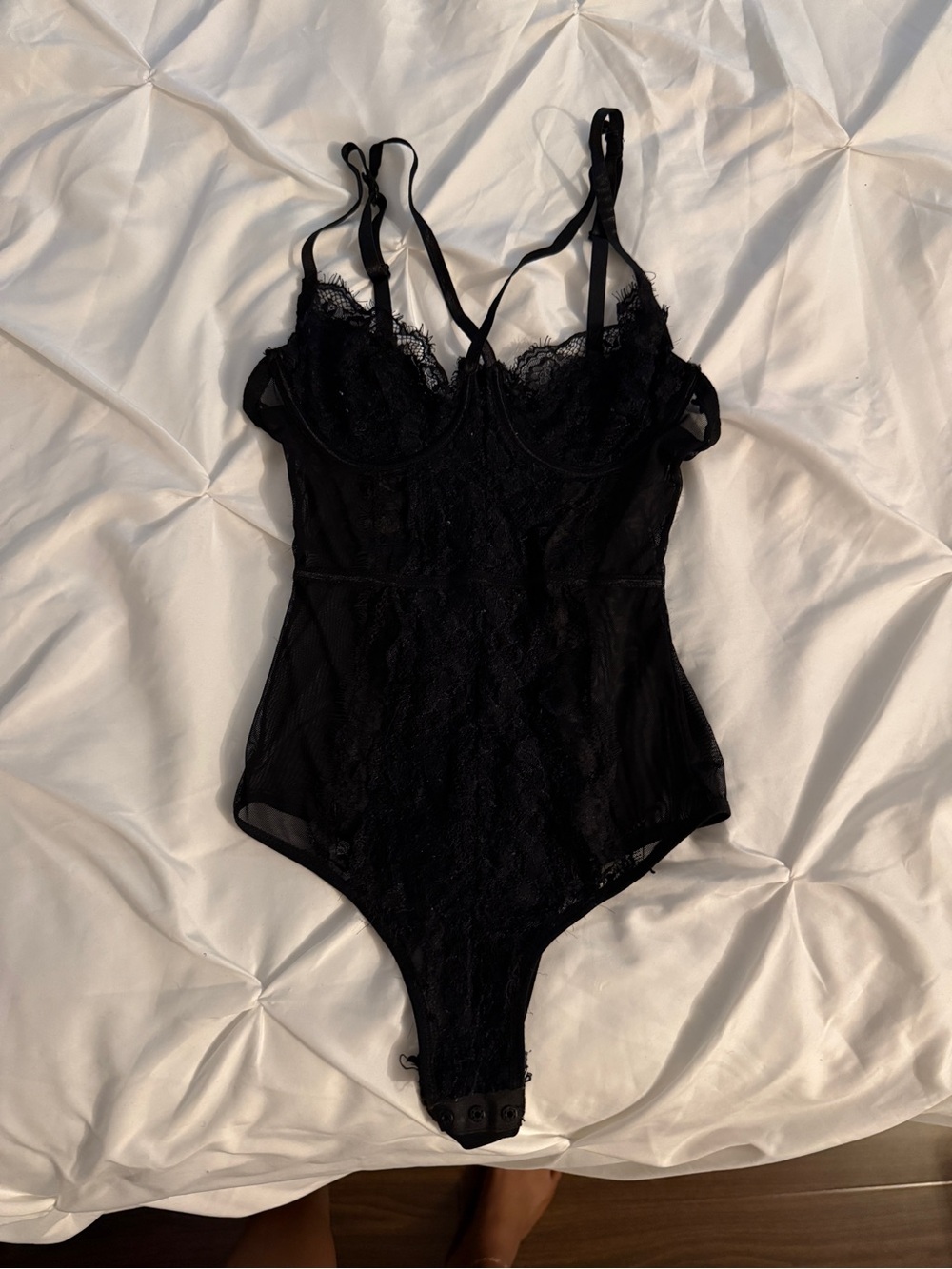 Black Lace Bodysuit Top Unitard Bralette Cross Over